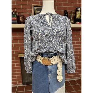 Romantic Edgy Ballerina Boho Blouse Blue Floral